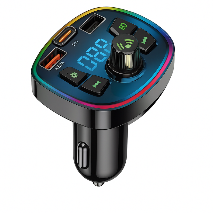 Car Charger FM Transmitter Bluetooth 5.0 – Hands-Free Calling, Dual USB & PD 3.1A Fast Charging, MP3/TF Card/U Disk/AUX Music Player