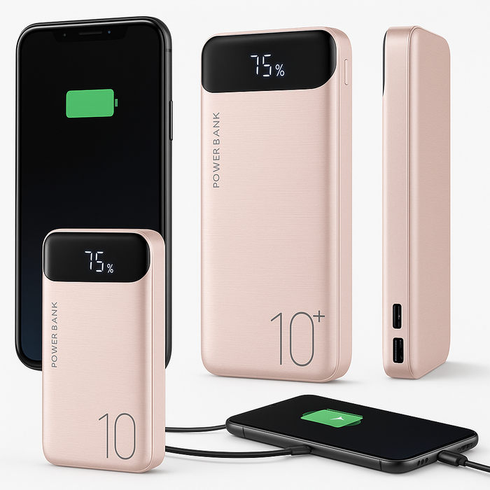 10000mAh Portable Power Bank – Fast Charging USB Charger with LED Digital Display, Dual USB Output, Type-C/Micro Input – Compatible with iOS & Android Devices