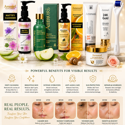 Blemish-Balancing & Anti-Ageing Skincare Set | Retinol, Vitamin C & Stem Cell | Ammuri