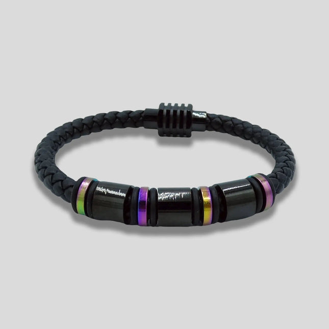 Chromatic Steel Leather Braided Bracelet
