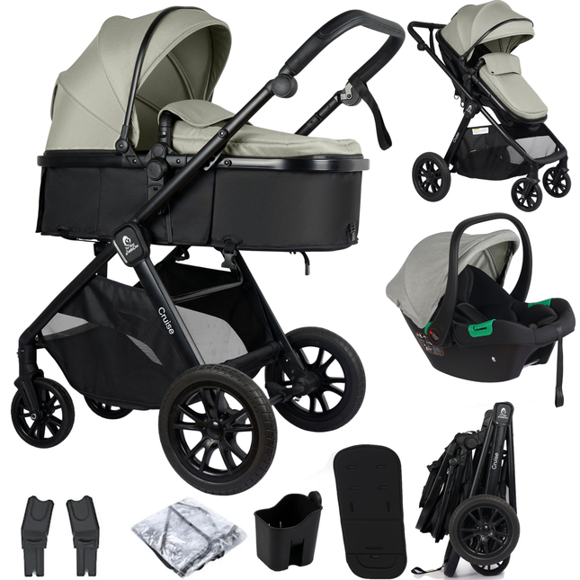 For Your Little One Cruise 3 In 1 Travel System With Car Seat - Pebble Sage (Free Cupholder And Seat Liner Included!)