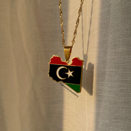 Libya Flag Map Necklace 🇱🇾 gold