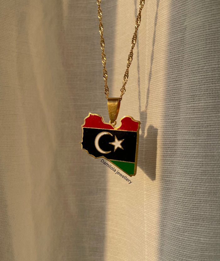 Libya Flag Map Necklace 🇱🇾 gold