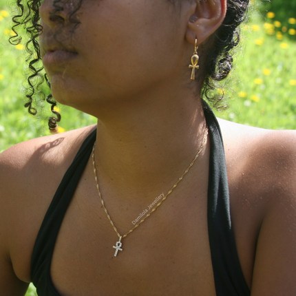 Small Diamanté Ankh Necklace - Gold