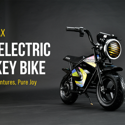 Littletrax 350W Kids Electric Bike – Ages 3 to 12+ ride on mini monkey bike - 3 speed, Bluetooth music, horn, lights, 36v