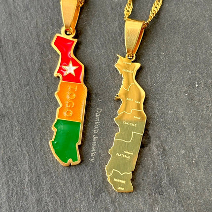 Togo Flag Map Necklace - Gold