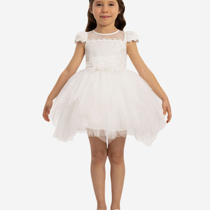 DRESS & Fleur Baby Girls Dress with Tulle Skirt in White