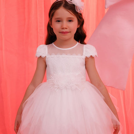 DRESS & Fleur Baby Girls Dress with Tulle Skirt in White