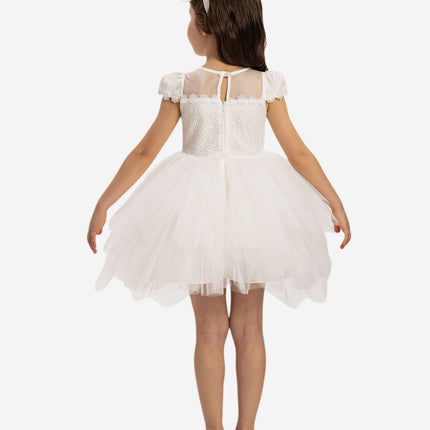 DRESS & Fleur Baby Girls Dress with Tulle Skirt in White