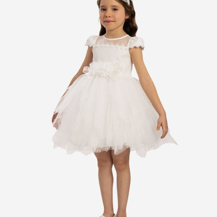DRESS & Fleur Baby Girls Dress with Tulle Skirt in White