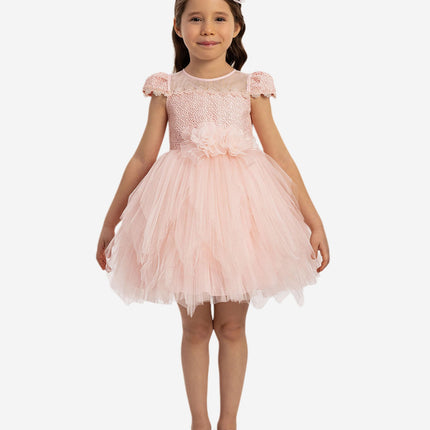 DRESS & Fleur Baby Girls Dress with Tulle Skirt in Pink
