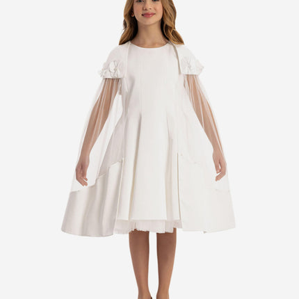DRESS & Fleur Girls Dress with Removable Cape in White