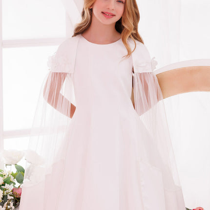 DRESS & Fleur Girls Dress with Removable Cape in White
