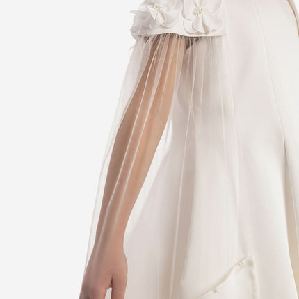 DRESS & Fleur Girls Dress with Removable Cape in White