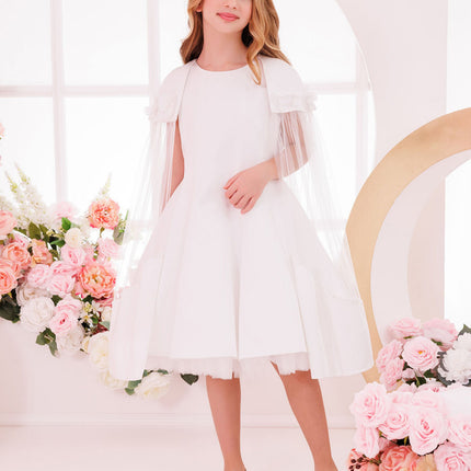 DRESS & Fleur Girls Dress with Removable Cape in White