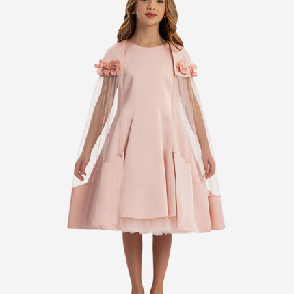 DRESS & Fleur Girls Dress with Removable Cape in Pink