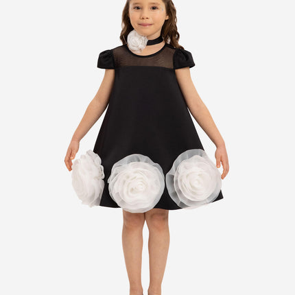 DRESS & Fleur Girls Dress with Flower Choker in Black