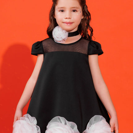 DRESS & Fleur Girls Dress with Flower Choker in Black