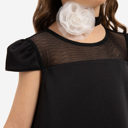DRESS & Fleur Girls Dress with Flower Choker in Black