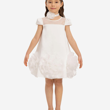 DRESS & Fleur Girls Dress with Flower Choker in White