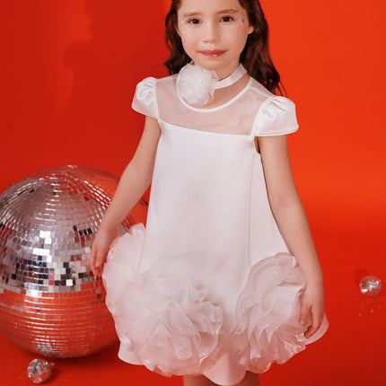 DRESS & Fleur Girls Dress with Flower Choker in White