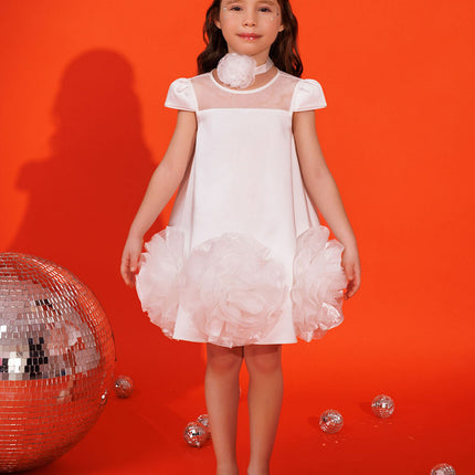 DRESS & Fleur Girls Dress with Flower Choker in White