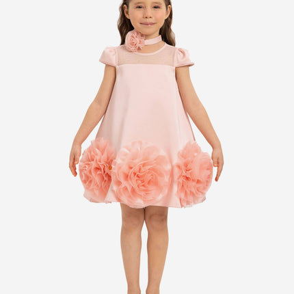 DRESS & Fleur Girls Dress with Flower Choker in Pink