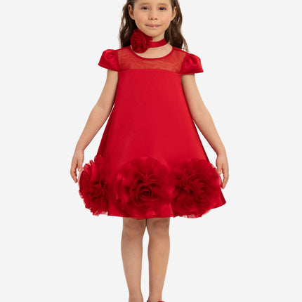 DRESS & Fleur Girls Dress with Flower Choker in Red