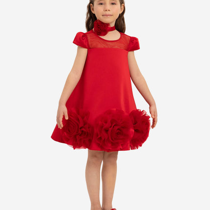 DRESS & Fleur Girls Dress with Flower Choker in Red