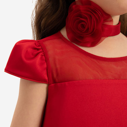 DRESS & Fleur Girls Dress with Flower Choker in Red