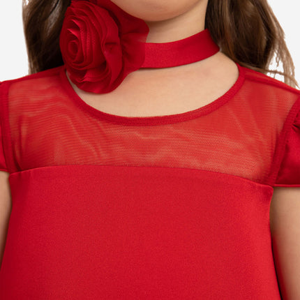DRESS & Fleur Girls Dress with Flower Choker in Red