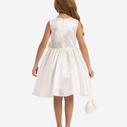 DRESS & Fleur Girls Satin Dress with Matching Bag in White