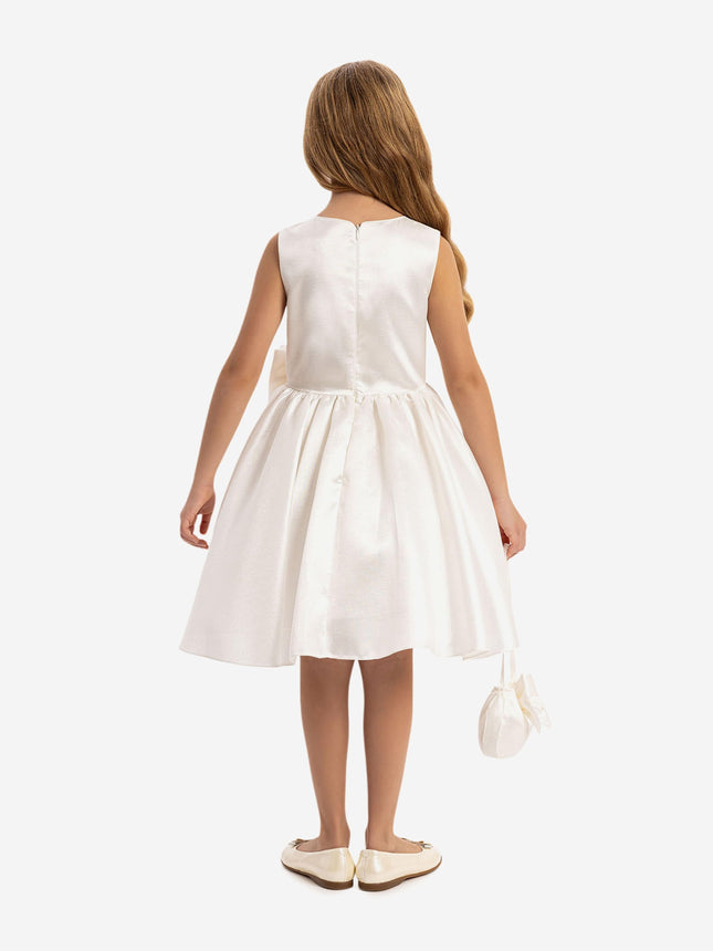 DRESS & Fleur Girls Satin Dress with Matching Bag in White
