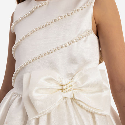 DRESS & Fleur Girls Satin Dress with Matching Bag in White