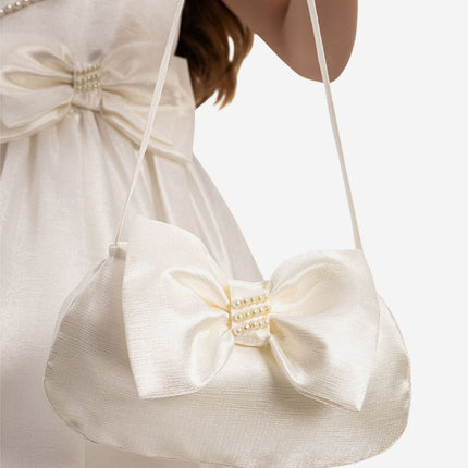 DRESS & Fleur Girls Satin Dress with Matching Bag in White