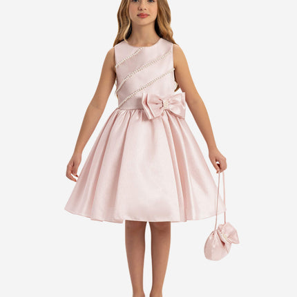 DRESS & Fleur Girls Satin Dress with Matching Bag in Pink
