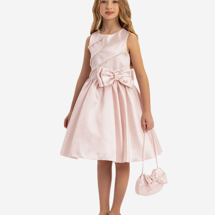 DRESS & Fleur Girls Satin Dress with Matching Bag in Pink