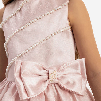 DRESS & Fleur Girls Satin Dress with Matching Bag in Pink