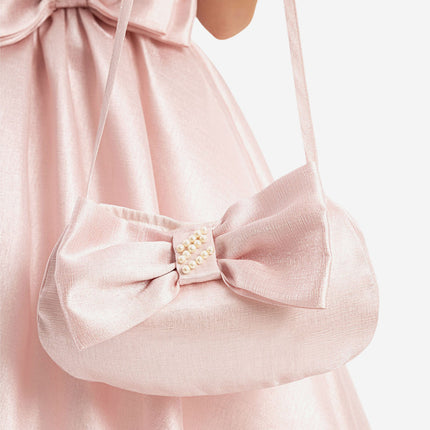 DRESS & Fleur Girls Satin Dress with Matching Bag in Pink
