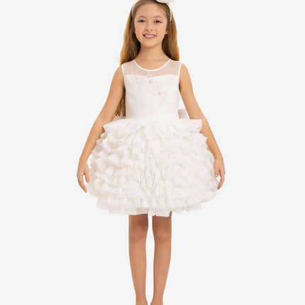DRESS & Fleur Girls Dress with Headband in White
