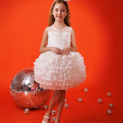 DRESS & Fleur Girls Dress with Headband in White