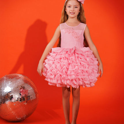 DRESS & Fleur Girls Dress with Headband in Pink