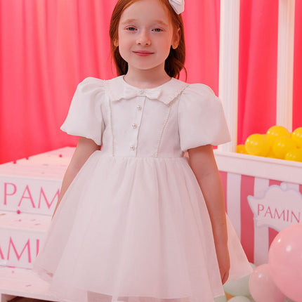 DRESS & Fleur Baby Girls Pearl Detail Dress with Headband in White