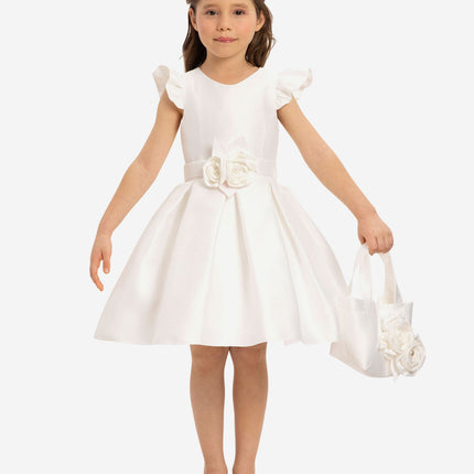 DRESS & Fleur Girls Dress with Matching Floral Bag in White