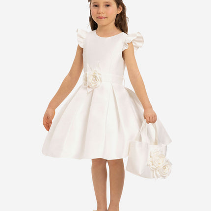 DRESS & Fleur Girls Dress with Matching Floral Bag in White