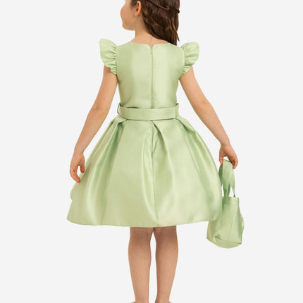 DRESS & Fleur Girls Dress with Matching Floral Bag in Green