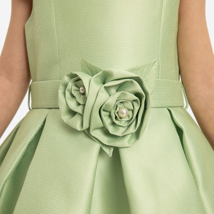 DRESS & Fleur Girls Dress with Matching Floral Bag in Green
