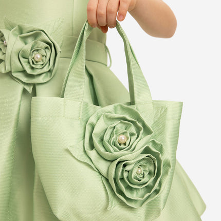 DRESS & Fleur Girls Dress with Matching Floral Bag in Green