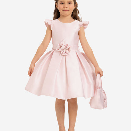DRESS & Fleur Girls Dress with Matching Floral Bag in Pink