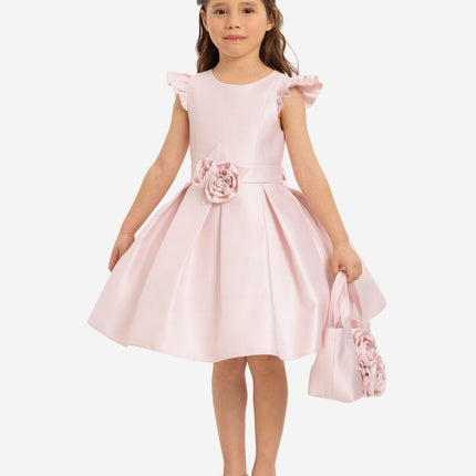 DRESS & Fleur Girls Dress with Matching Floral Bag in Pink